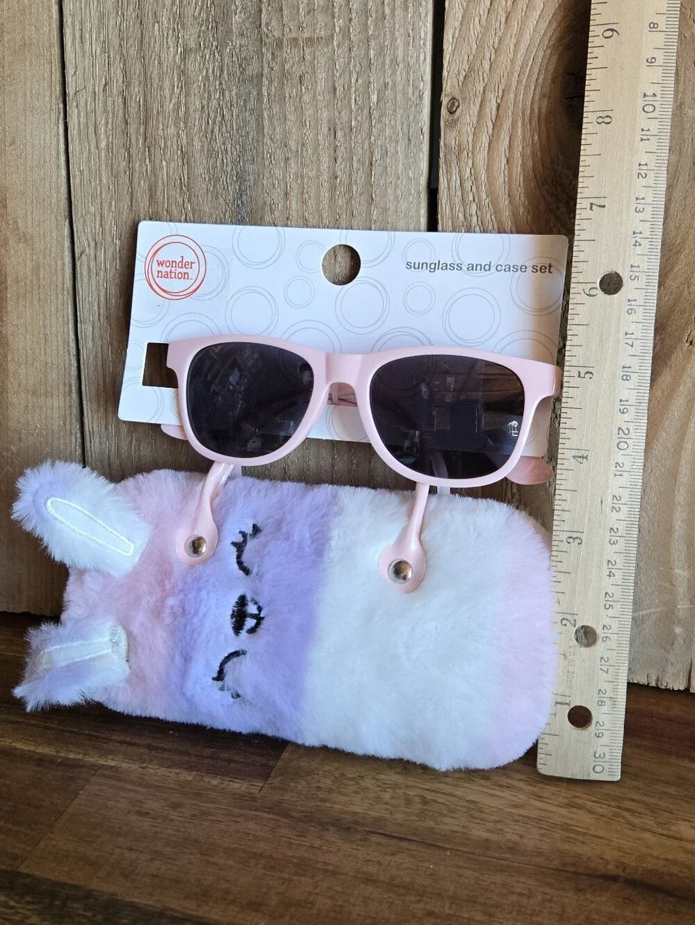 Wonder Nation Pastel Bunny Sunglasses & Plush Carrying Case Set Kids NWT Pink